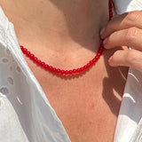 Red Short Beaded Gemstone Necklace - Pop of colour
