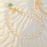 Freshwater pearl anklet with green quarts charm  gemstone