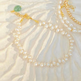 Freshwater pearl anklet with green quarts charm  gemstone