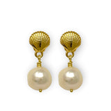 Sea shell earrings with pearls in gold plated Sterling silver