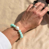 Turquoise Jade and Baroque Pearl Statement Bracelet