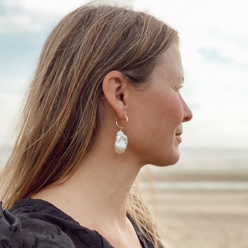 Big Baroque Pearl Hoop Earrings 01