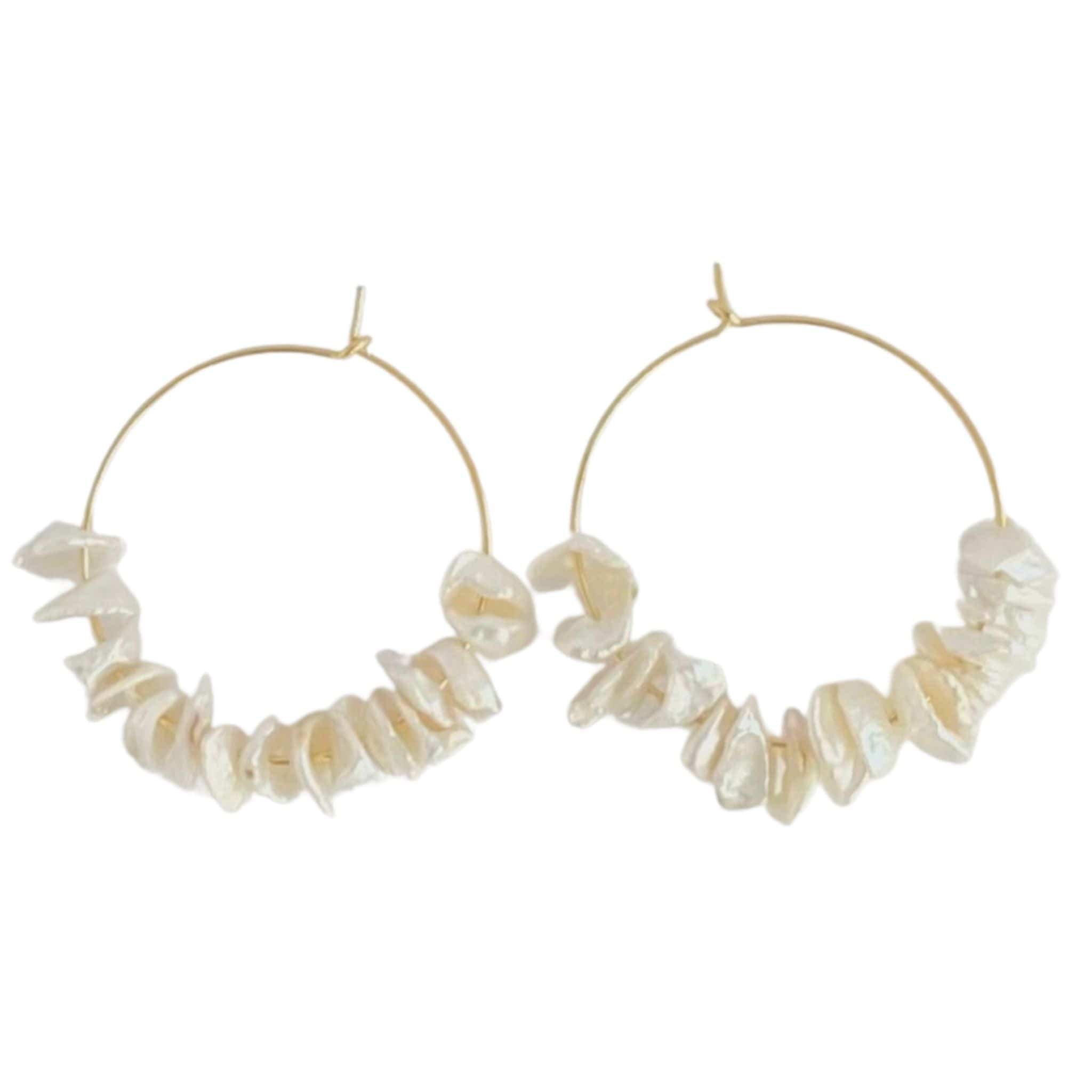 Petal keshi pearls on 18 Karat gold  vermeil  sterling silver hoops