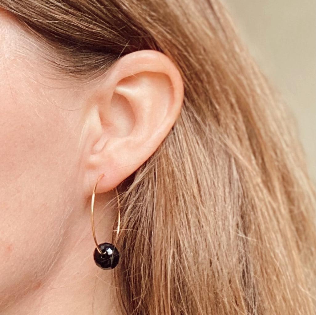 Sterling Silver Hoops with Black Onyx