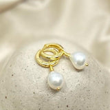 Hammered Huggies with Teardrop Pearls