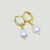 Hammered Huggies with Teardrop Pearls