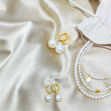 Hammered Huggies with Teardrop Pearls