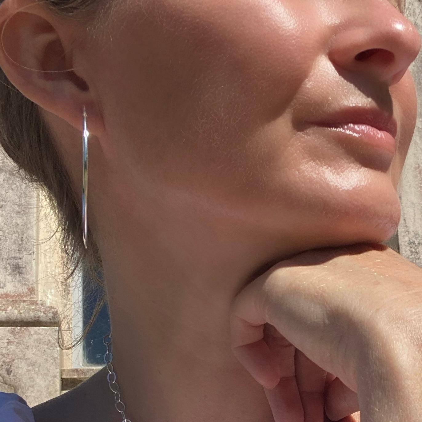 LARGE FLATTENED STERLING SILVER HOOPS