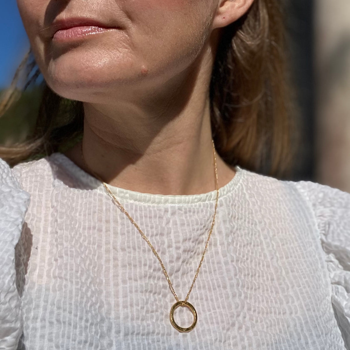 Hammered Gold Circle Pendant Necklace - Orbit of the Sun