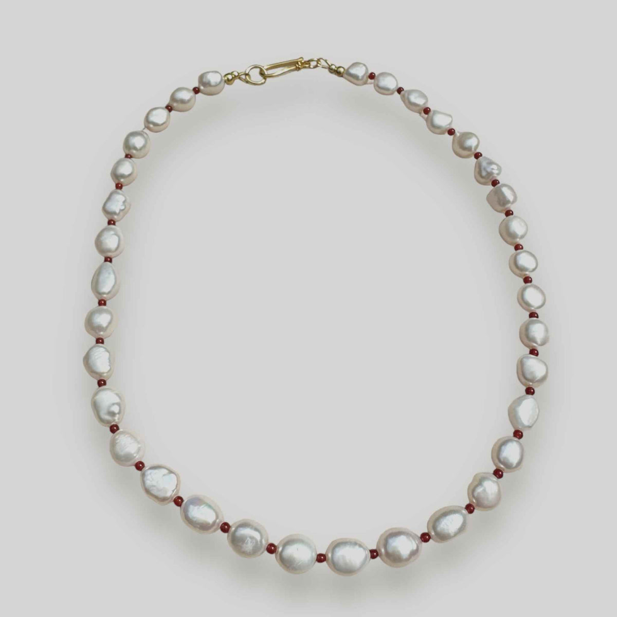 Freshwater Pearl and Red Jade Necklace