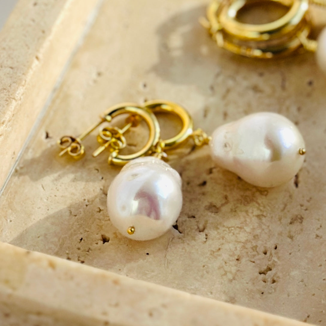 Baroque Pearl Huggie Style Hoops