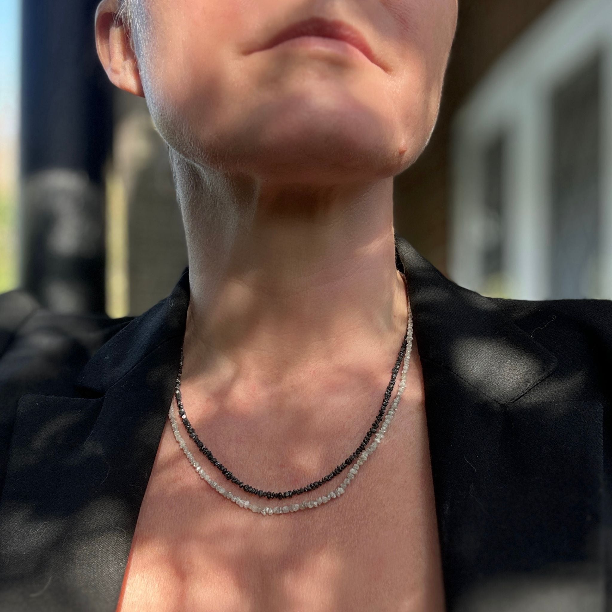 black and white raw diamond chip necklace