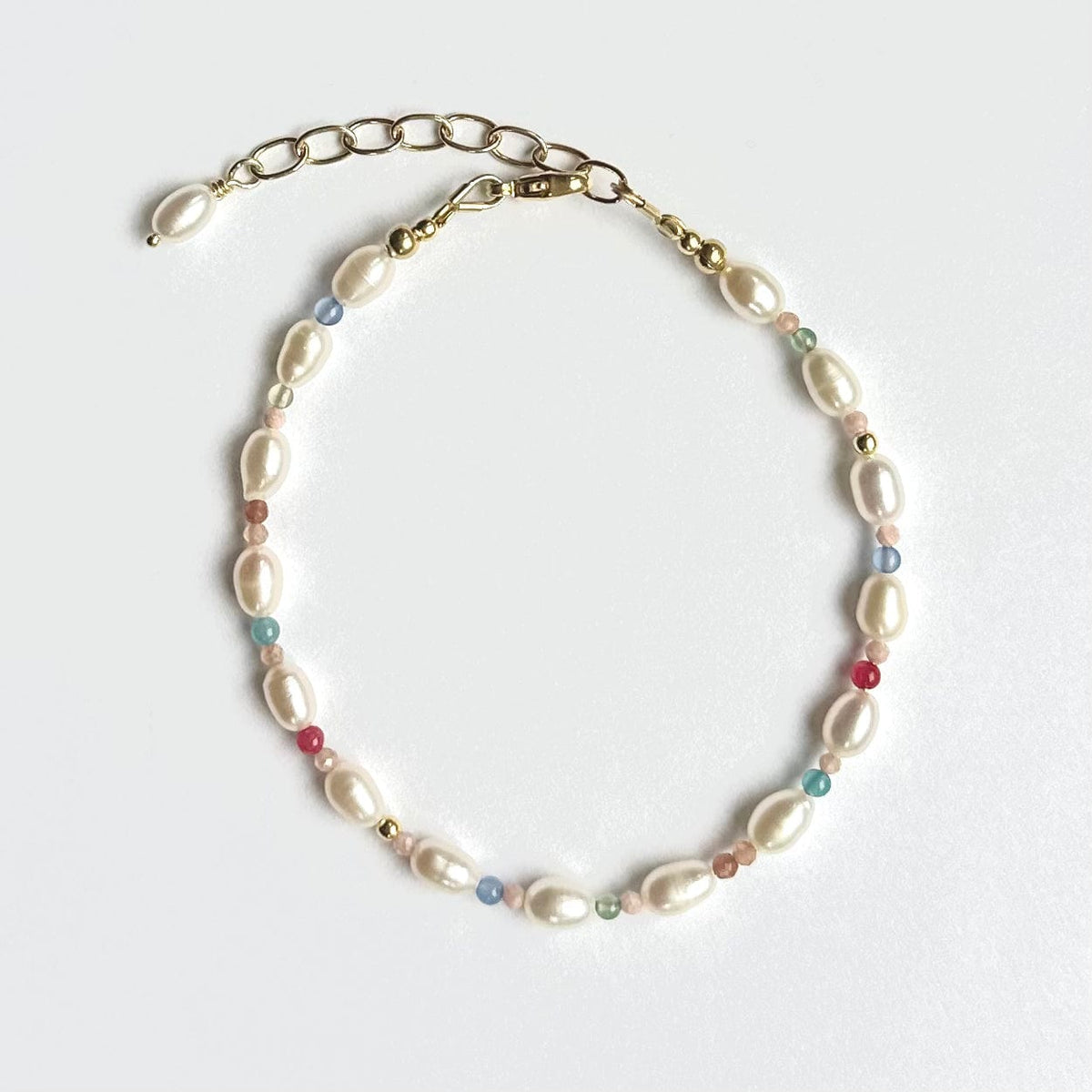 Delicate Pearl and Coloured Gemstone Beaded Bracelet
