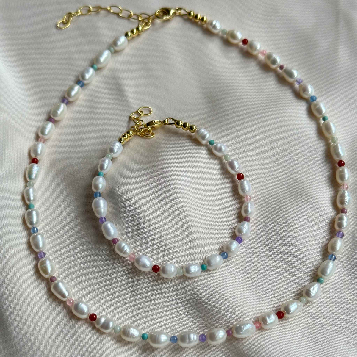 Delicate Pearl and Coloured Gemstone Necklace