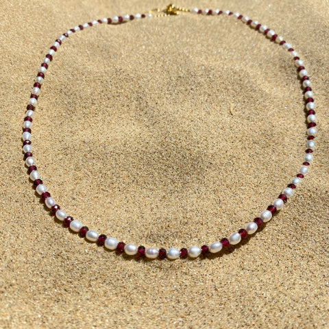 Dusk Necklace - Freshwater Pearl and Garnet Necklace