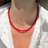 Red Short Beaded Gemstone Necklace - Pop of colour