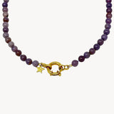 Fairtrade chalcedony gemstone necklace zoomed in 