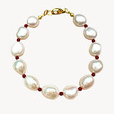 Freshwater Pearl and Red Jade Bracelet
