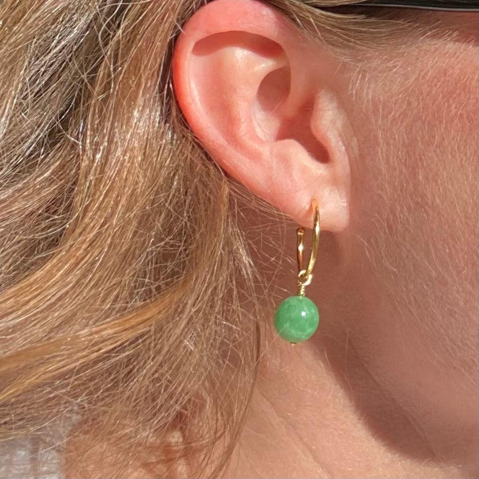 Gold Hoops with Green Angelite