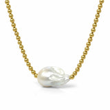 Big Baroque Pearl Gold Beaded Necklace