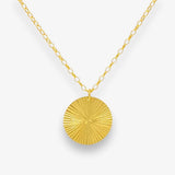 Gold Disc Pendant Sun Ray Necklace