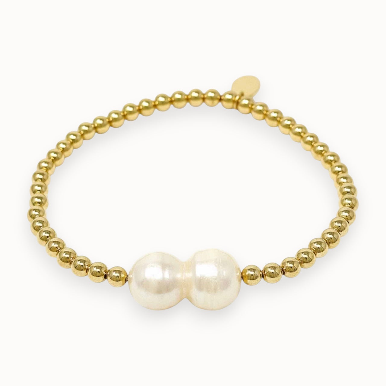 Gold -filled beaded bracelet with big single double pearl