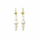 Pair of pearl earrings with gold hooks on a white background