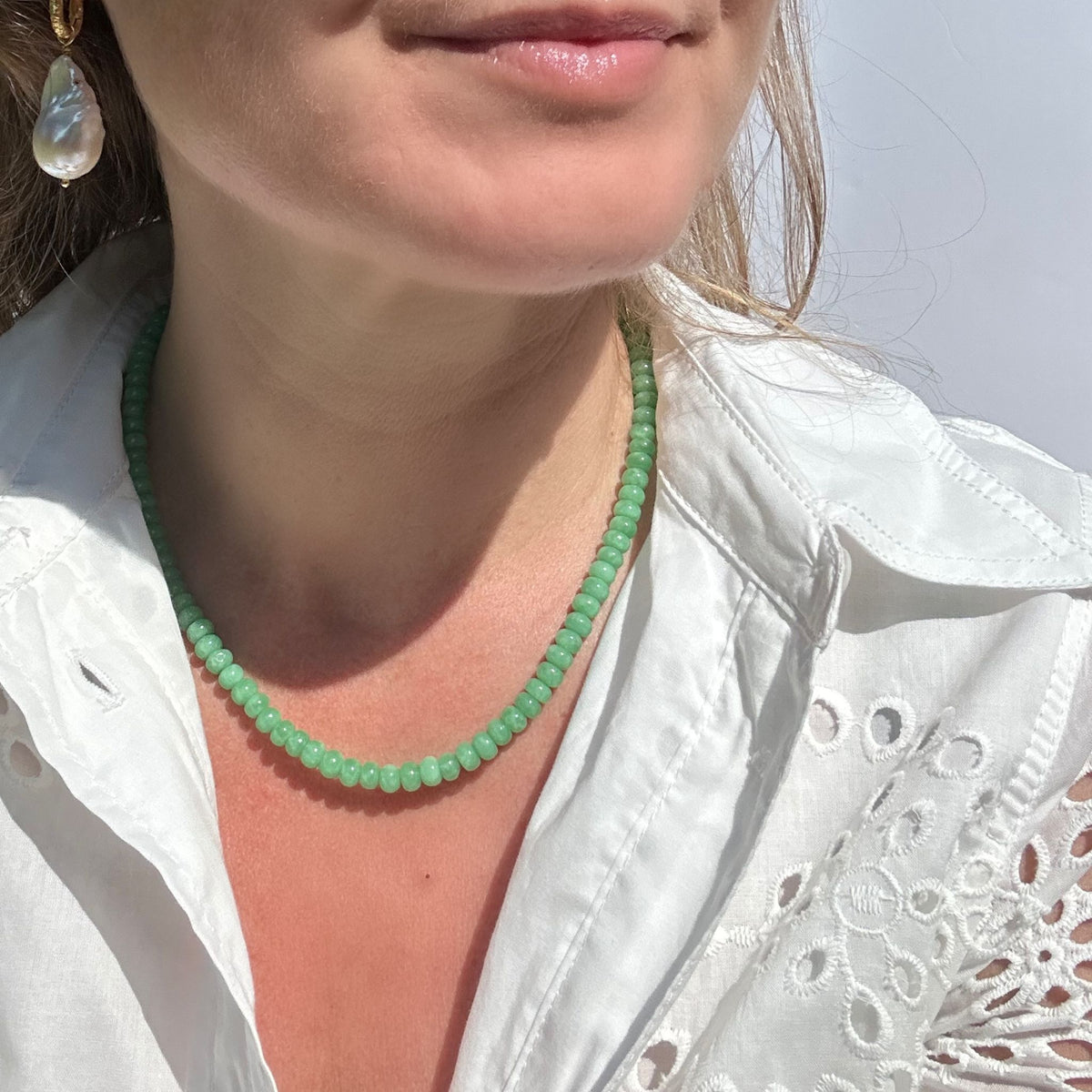 Angelite Beaded Gemstone Necklace Adjustable