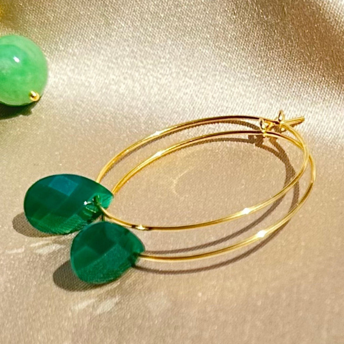Green Onyx Gold Filled Hoops - Hope Earrings