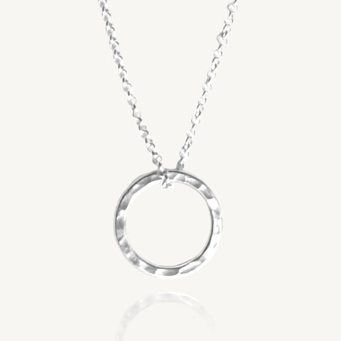 Hammered Sterling Silver Circle Pendant Necklace - Orbit of the Moon