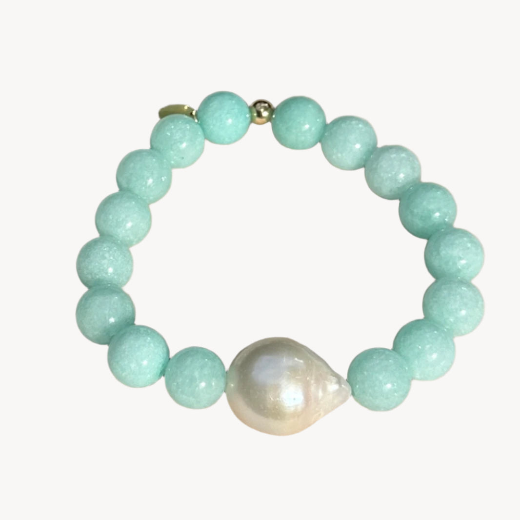 Turquoise Jade and Baroque Pearl Statement Bracelet