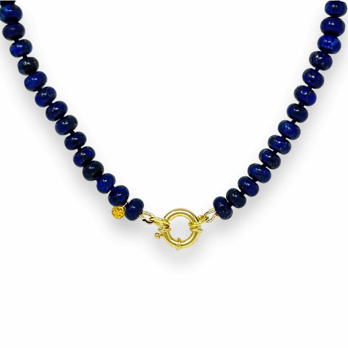 Lapis Lazuli necklace beaded zoomed in on clasp