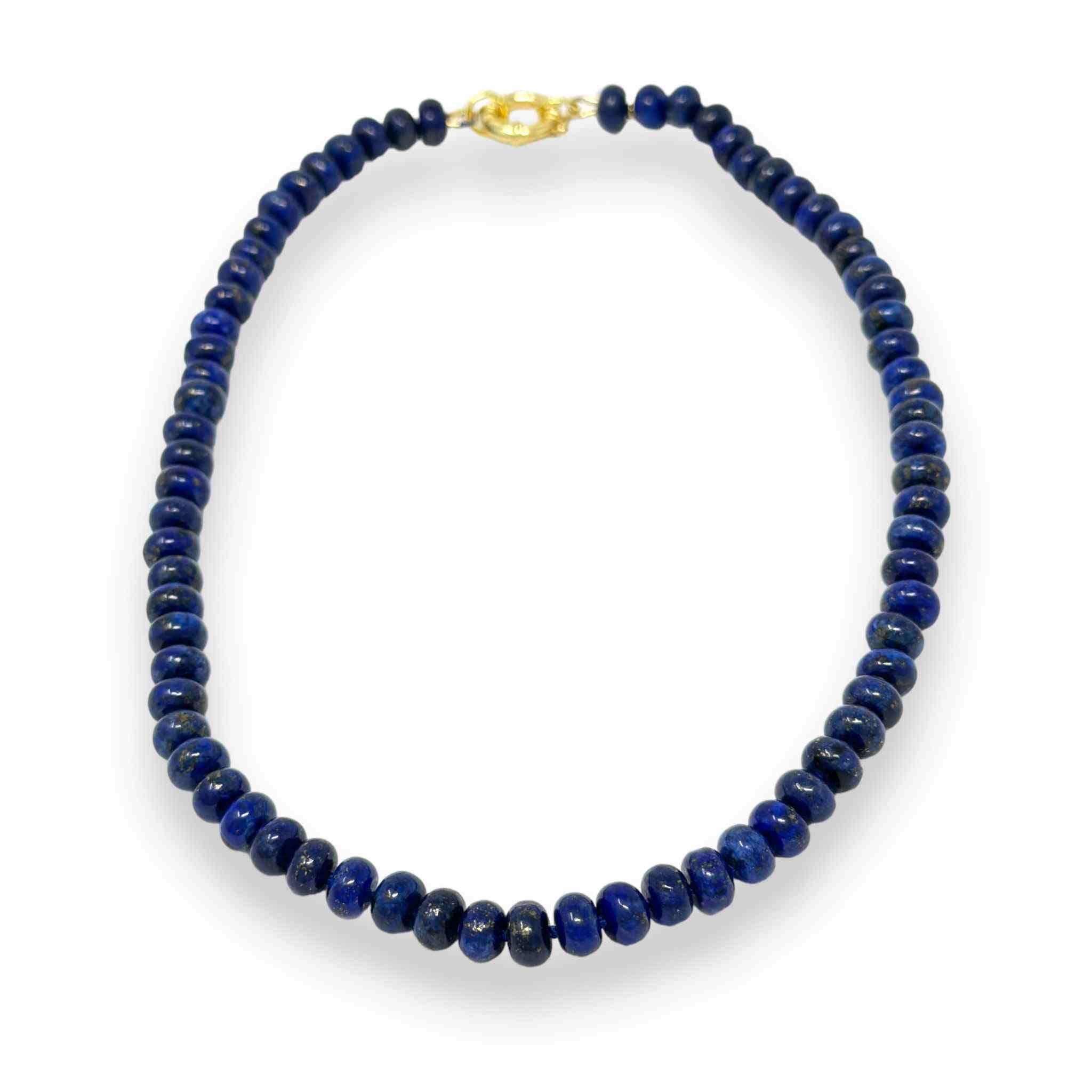 Lapis Lazuli necklace beaded on white background 