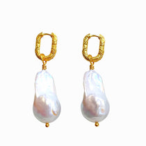 Large Baroque Pearl Earrings from RAW Copenhagen on textured gold plated Sterling silver Huggies