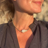 Big Baroque Pearl Gold Beaded Necklace