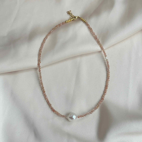 Baroque Pearl and Sunstone Necklace