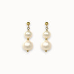Pair of pearl earrings with gold accents on a white background
