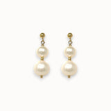 Pair of pearl earrings with gold accents on a white background