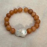 Red aventurine and freshwater baroque pearl statement bracelet