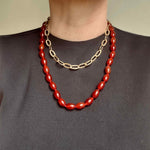 Red chunky gemstone beaded necklace 
