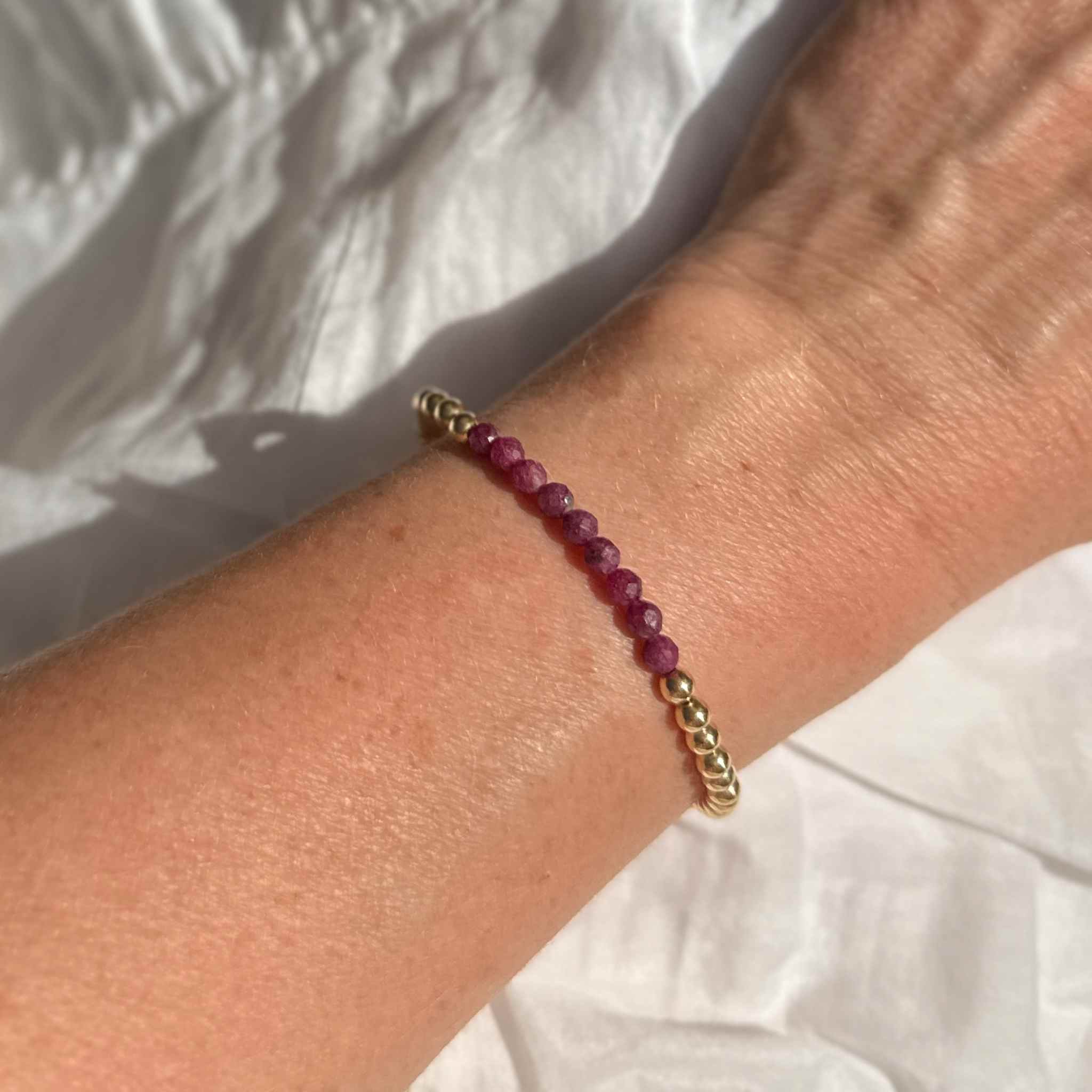 Cherise ruby and gold filled beaded bracelet