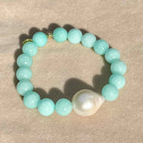 Turquoise Jade and Baroque Pearl Statement Bracelet