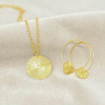 Sun Ray Hoops - Gold Plated Hoops with Disc Charms