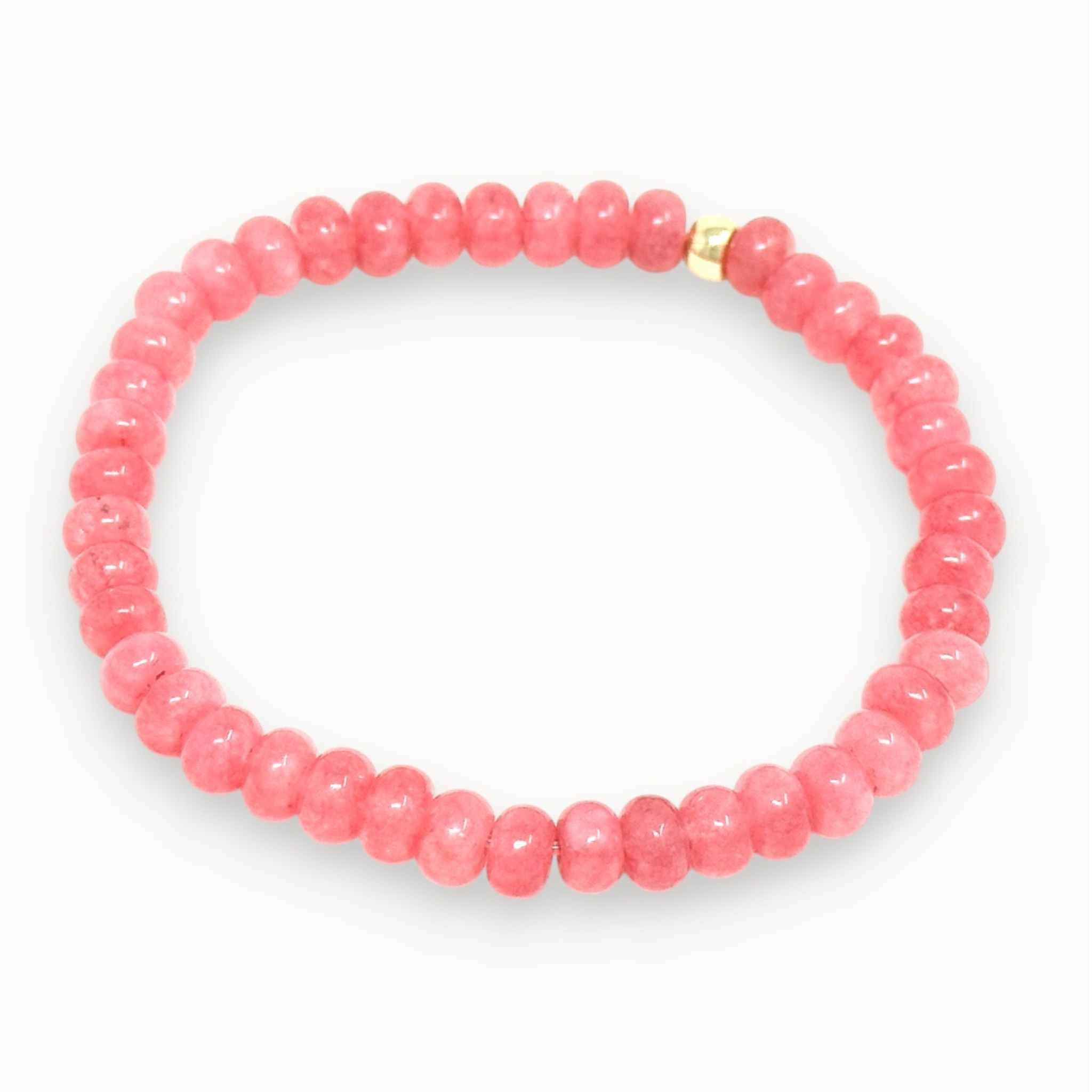 Blush pink jade beaded bracelet on white bracground