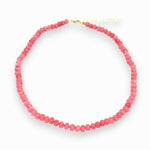 Rósa blush pink jade necklace with gold vermeil extender chain, photographed from up front