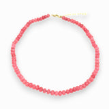 Rósa blush pink jade necklace with gold vermeil extender chain, photographed from up front