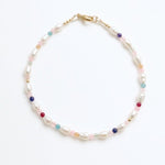 Boho Girly Bracelet - White Freshwater Pearl Bracelet with Gems