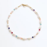 Boho Girly Bracelet - White Freshwater Pearl Bracelet with Gems