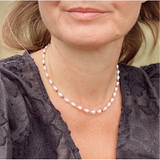 Boho Girly Necklace - White Freshwater Pearl Necklace with Gems