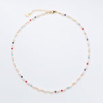 Boho Girly Necklace - White Freshwater Pearl Necklace with Gems